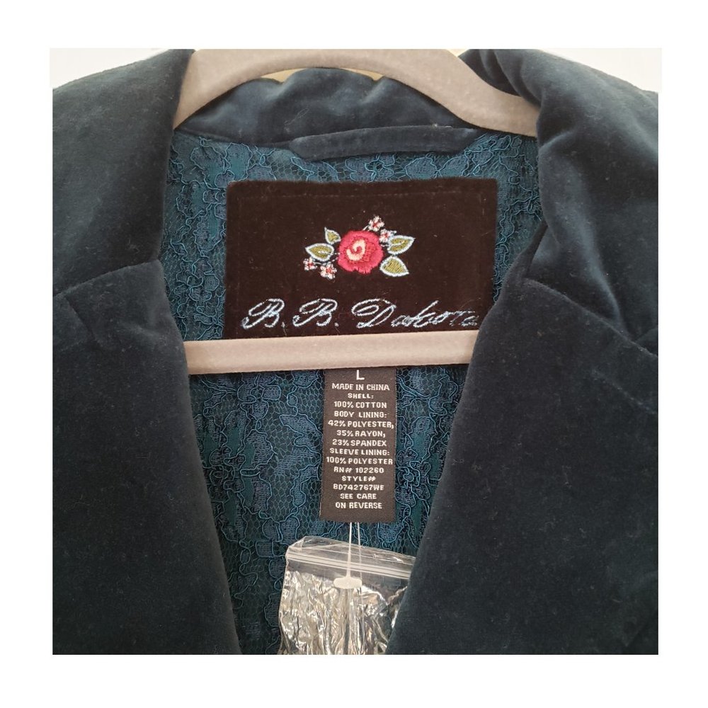 NWT BB Dakota Velvet Blazer - Size L- Jewel tone short sleeve jacket - Picture 11 of 13